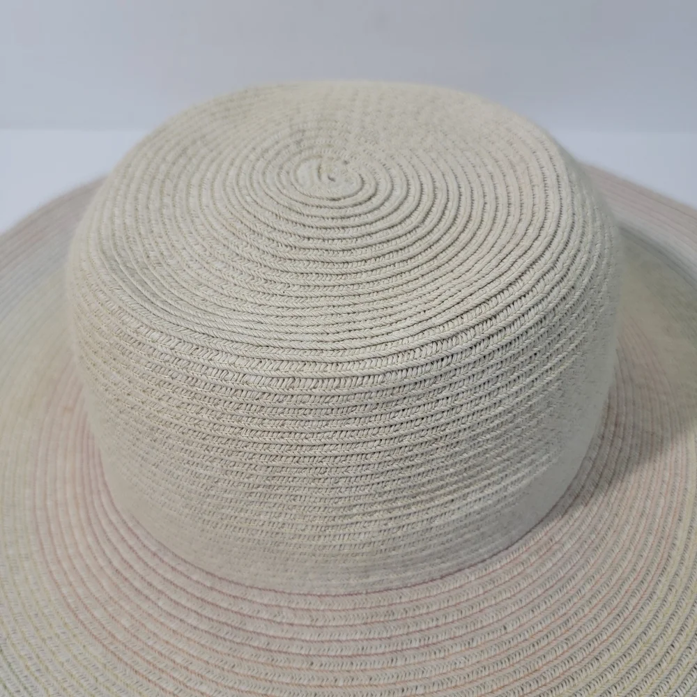 AUGUST HAT Women Neutral Striped Floppy Summer Beach Hat One Size Paper Blend